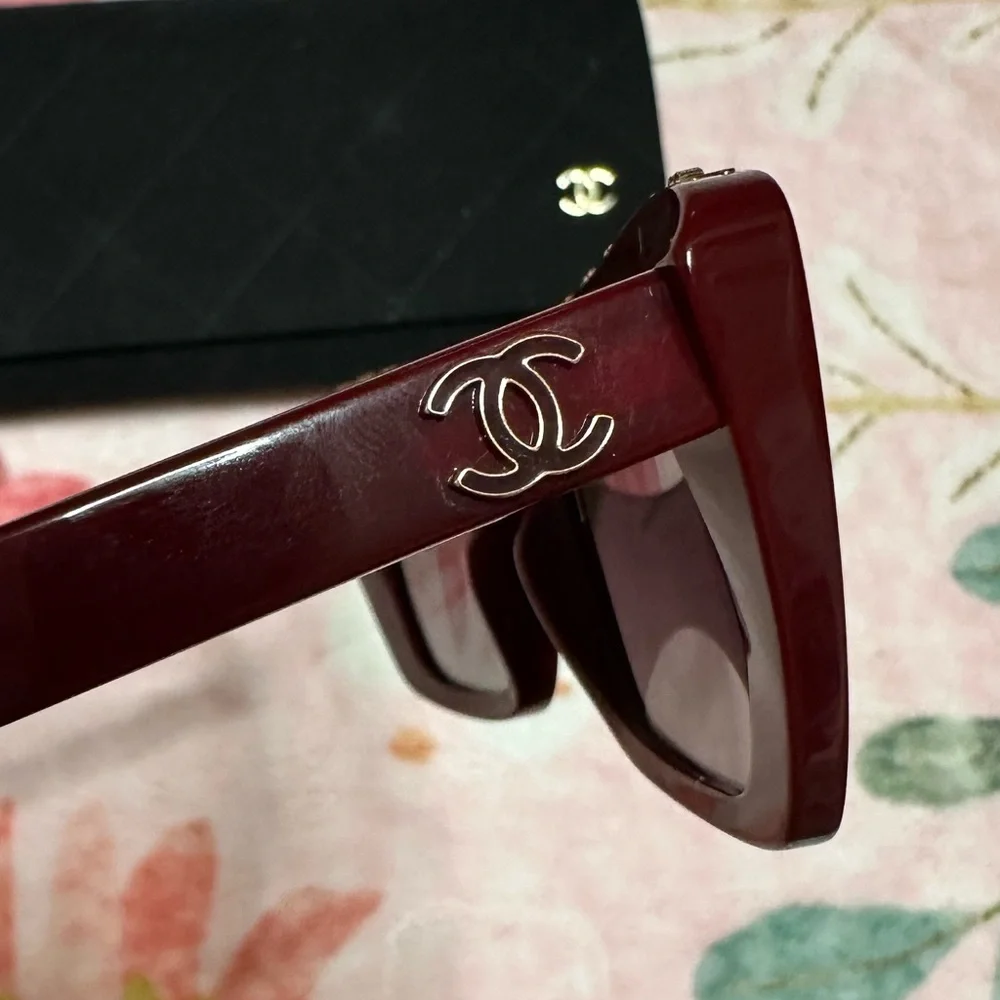 Chanel 5540 Butterly Burgundy Sunglasses with Gold Chain Accent